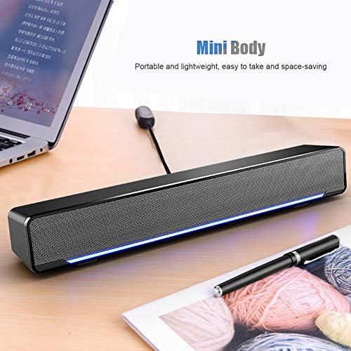 Bewinner 3.5mm MP3 MP4, USB Wired Soundbar, Stereo Soundbar Music Player Bass Surround Sound Box for Desktop Laptop TV