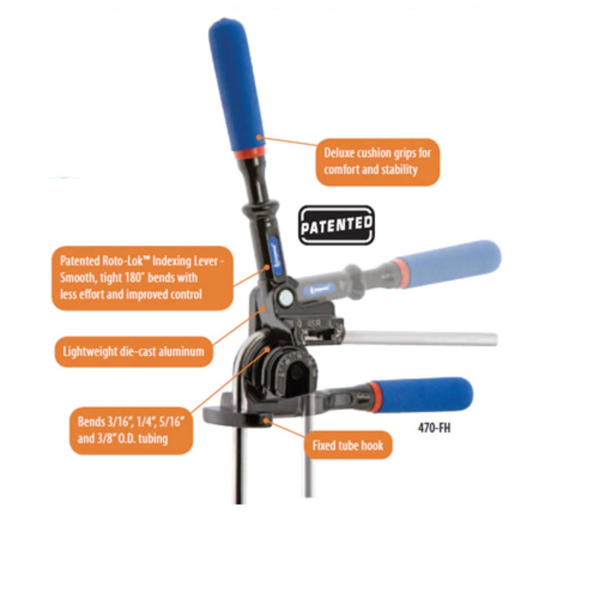 Imperial Tool 470FH Triple Head 180 Degree Tube Bender with Roto-Lok Indexing Handle, 3/16", 1/4", 5/16", and 3/8"