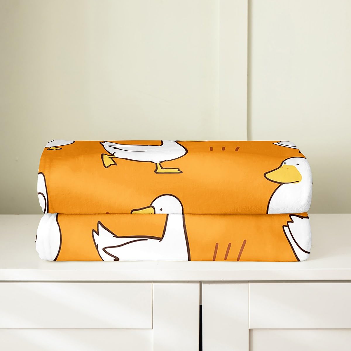 Erosebridal Lovely White Goose Bed Blanket 40x50 inch,Kids Throw Blanket for Child,Cartoon Duck Doodle Fleece Blanket,Hand Drawn Cute Farmhouse Animal Flannel Blanket Home Room Decor