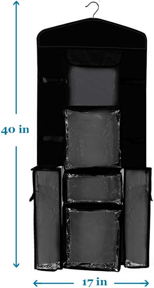 ProPik Wrapping Paper Storage Organizer - Double-Sided Design with Multiple Pockets | 40" x 17" Clear PVC Bag (Black)