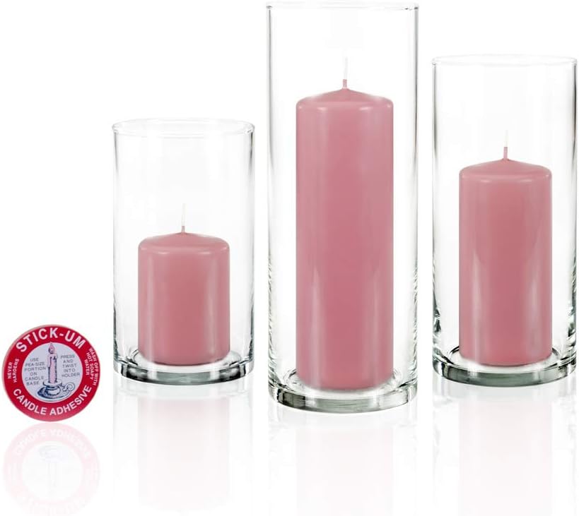 yummi Set of 12 Slim Pillars and Cylinder Vases - Light Rose