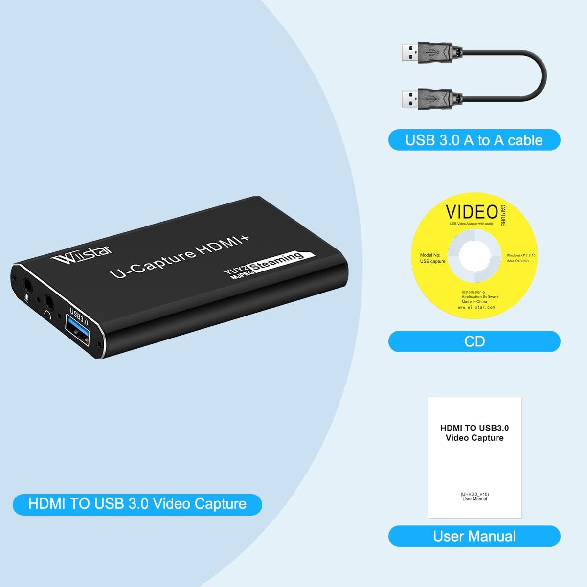 HDSUNWSTD 4K 1080P 3.0 Audio Video Capture Card, Recording Card with Microphone HDMI Loop-OutHDMI to USB for Gaming