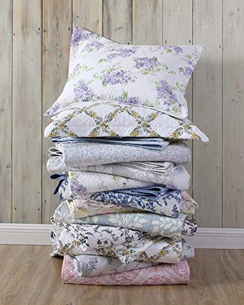 Laura Ashley - Full/Queen Quilt Set, Reversible Cotton Bedding with Matching Sham, Medium-Weight for Year Round Use, Floral Print Bed Set (Walled Garden Blue)