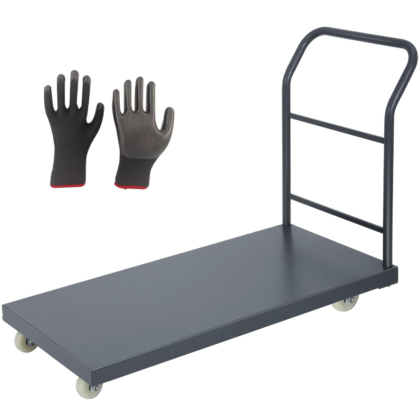 Heavy Duty Flatbed Cart 48"x24" Platform Truck, 2000 lbs Capacity Steel Hand Truck with 4 Swivel Wheels, Industrial Utility Push Cart for Warehouse, Garage, and Moving Supplies