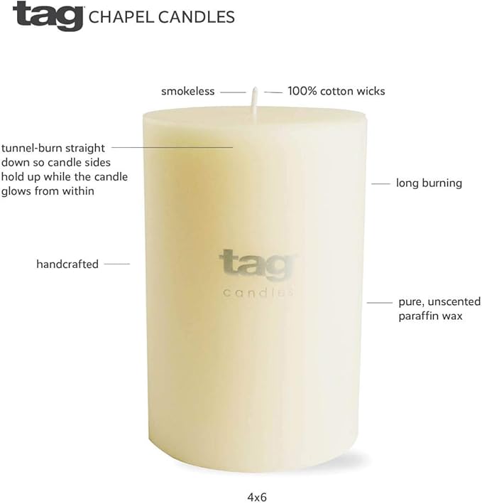tag Chapel 2X5 Ivory Pillar Paraffin Wax Candle Unscented Drip-Free Long Burning 32 Hours for Home Decor Wedding Parties 2x5 Ivory