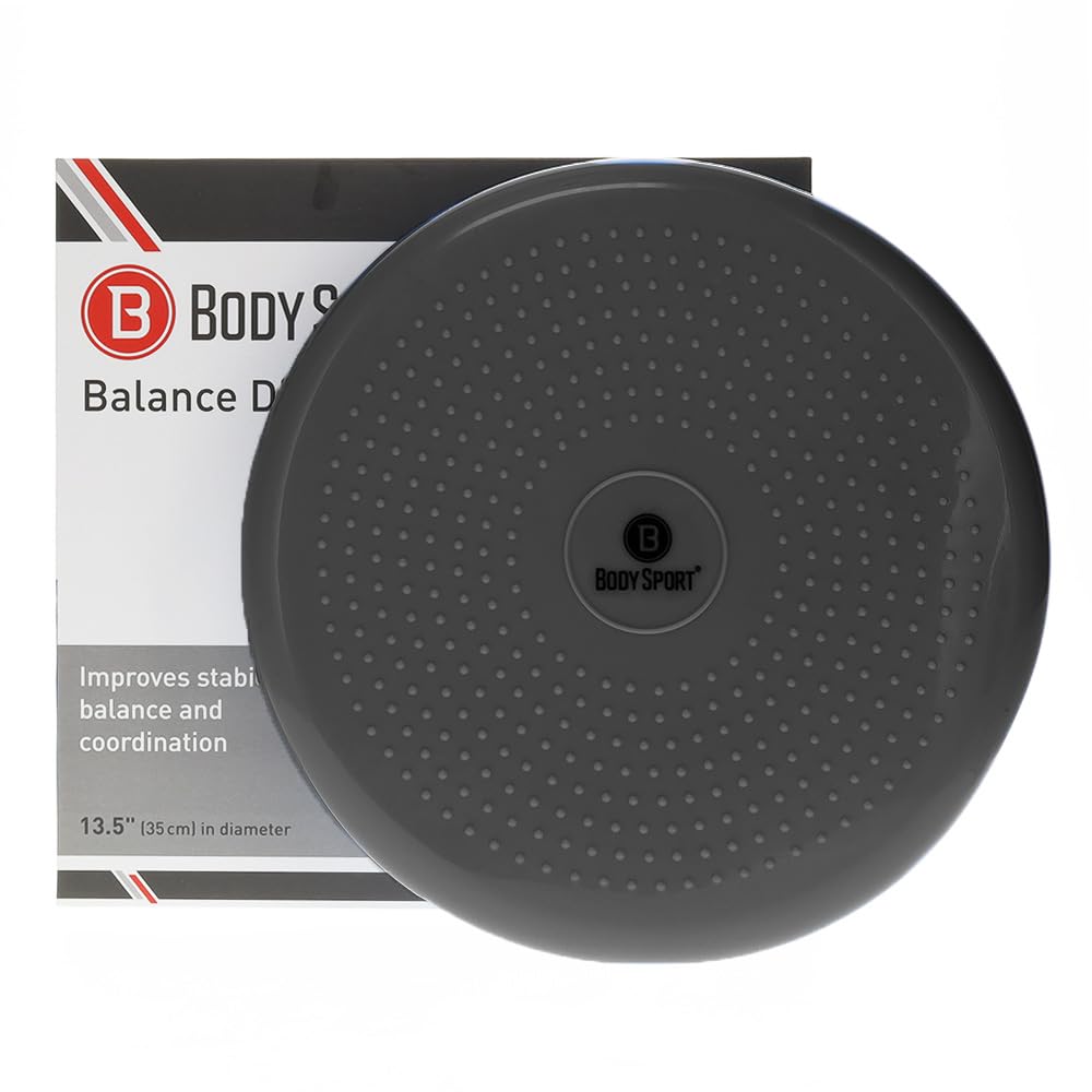 Body Sport Balance Disc - Inflatable, 13.5 in Balance Trainer - for Core Stability and Muscle Activation - Perfect for Dynamic Sitting or Standing Exercises (Black)