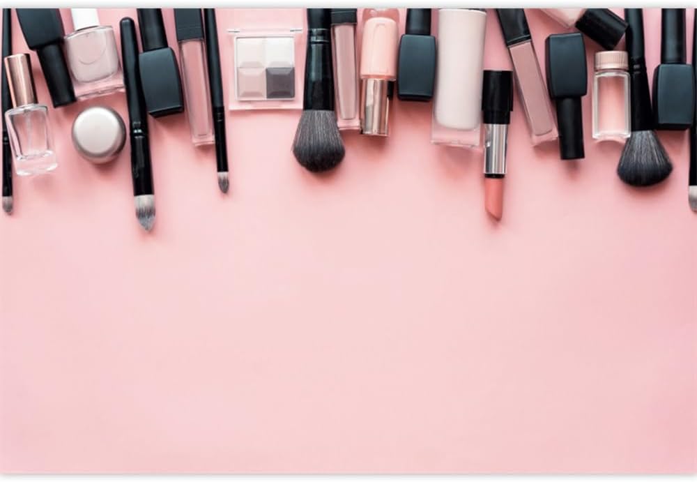 XMJJKUF 8x6.5ft Set Polyester Makeup Tools Backdrop Pink Makeup Backdrop Brush Lipstick Eyeshadow Photography