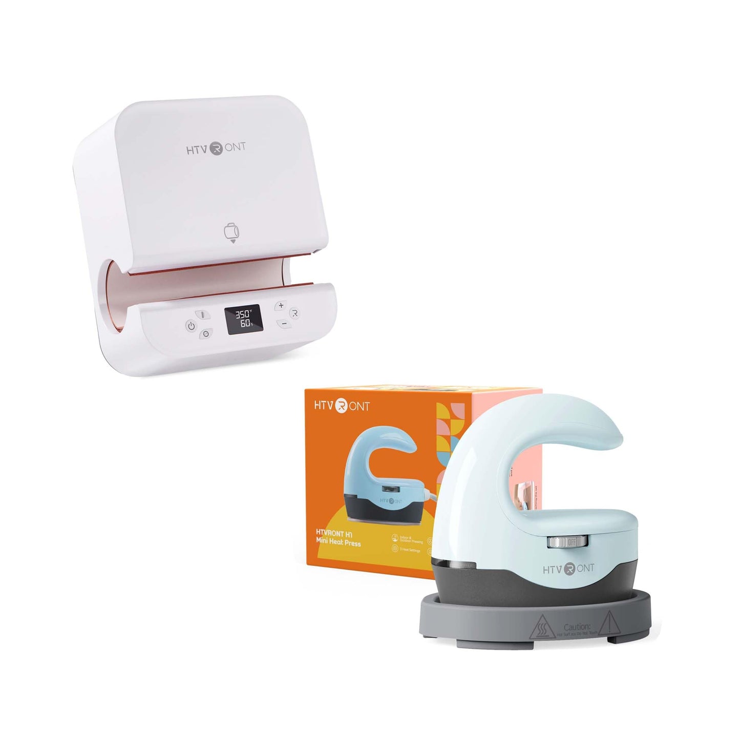 HTVRONT Auto Tumbler Heat Press Machine White + Heat Press H1 Mini Heat Press Machine Bubble Blue