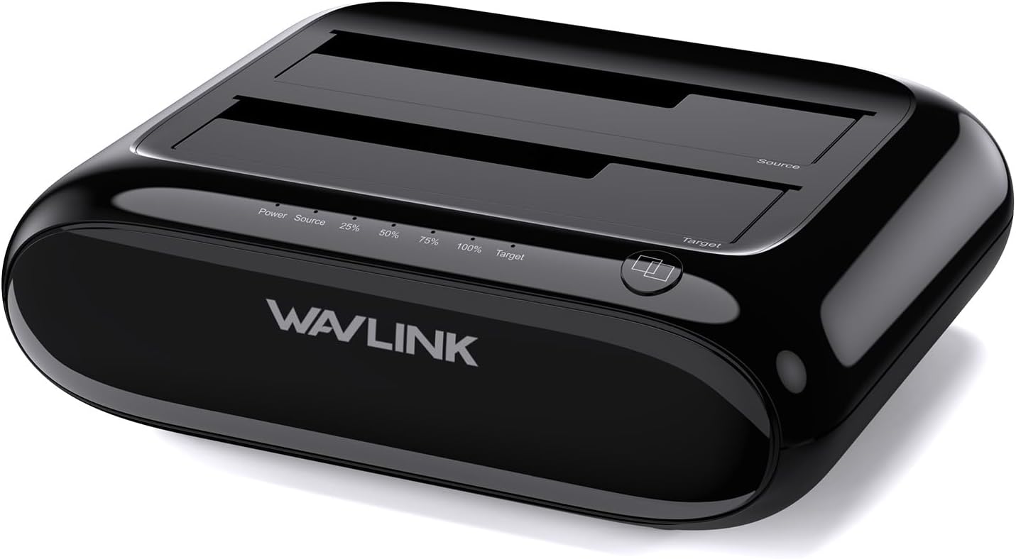 WAVLINK 3.0 2.5" 3.5" 2x20TB 6Gbps Dual Bay Hard Drive Docking Station - USB to SATA I/II/III for & HDD/SSD with Fixed