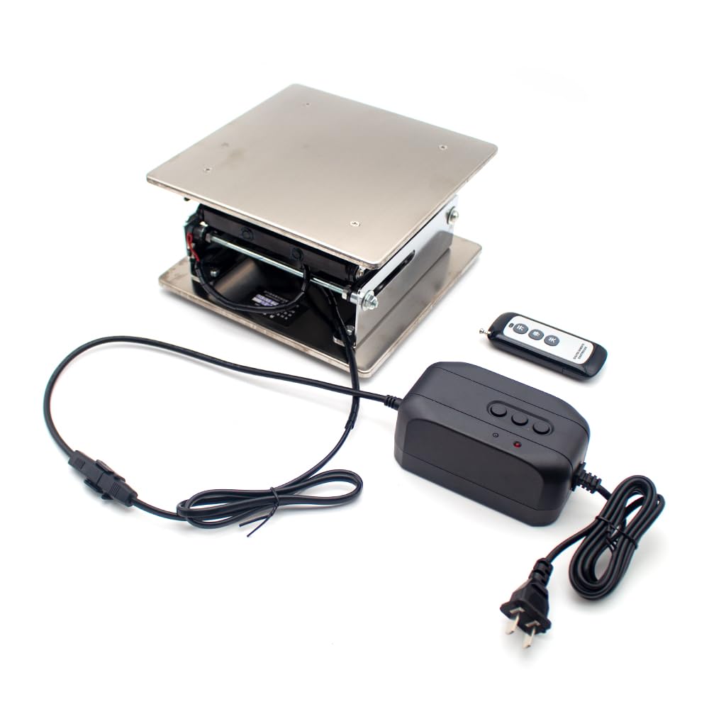 200x200MM Electric Stainless Steel Lifting Platform, Small Laboratory Lifting Stand Remote Control Adjustable Lifter Moving Load 10KG with Remote Control and Power Adapter