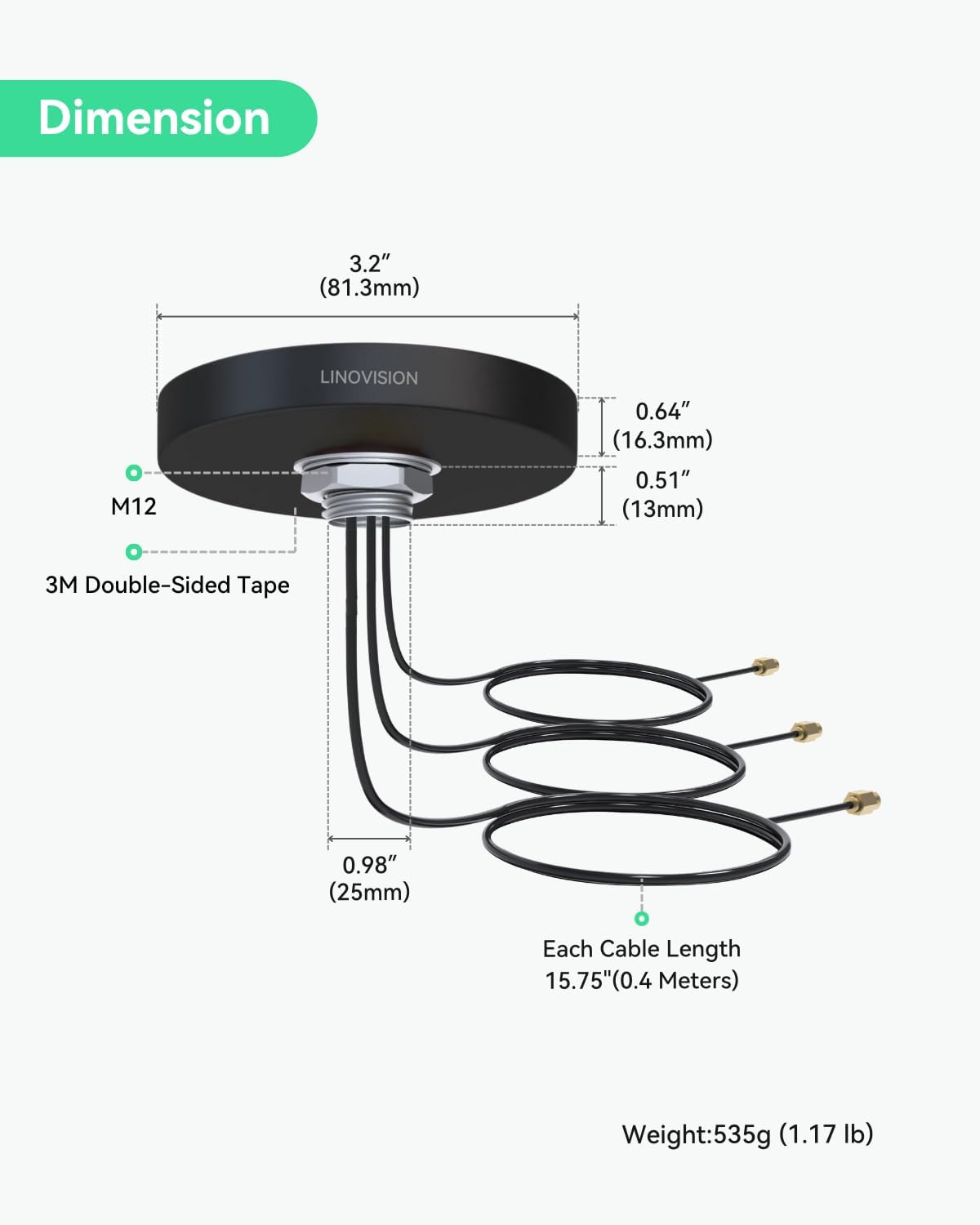 LINOVISION 4G 3-in-1 2X 4G 1x IOT-R32, IR302, RUT241/RUT240 LTE MIMO and WiFi Combo Antenna, LTE and Dual Band Wi-Fi