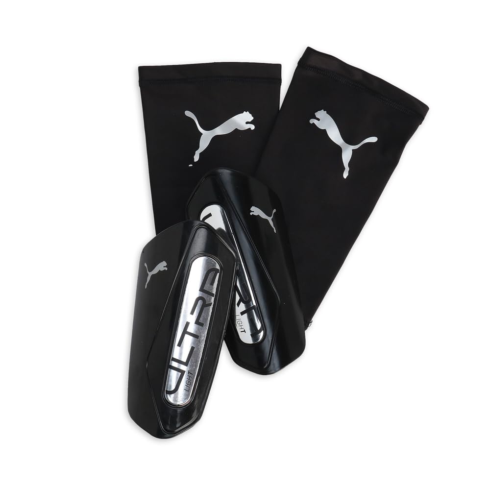 PUMA Unisex Ultra Light Sleeve Soccer Shin Guards, PUMA Black-PUMA Silver SS25, Medium