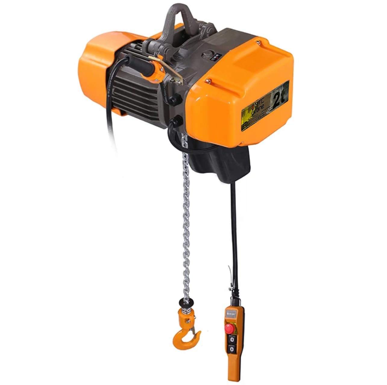 MTC Crane Heavy-Duty 2 Ton Electric Hoist, Electric Winch - Electric Hoist with VFD Controls, 20' Lift Height, 480V 3-Phase, Pendant Control