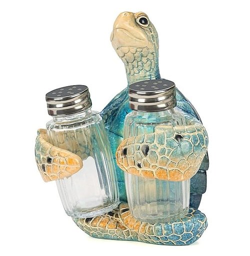 Decorative Blue Sea Turtle Salt and Pepper Shaker Holder, Coastal Kitchen Decor (Blueturtle)