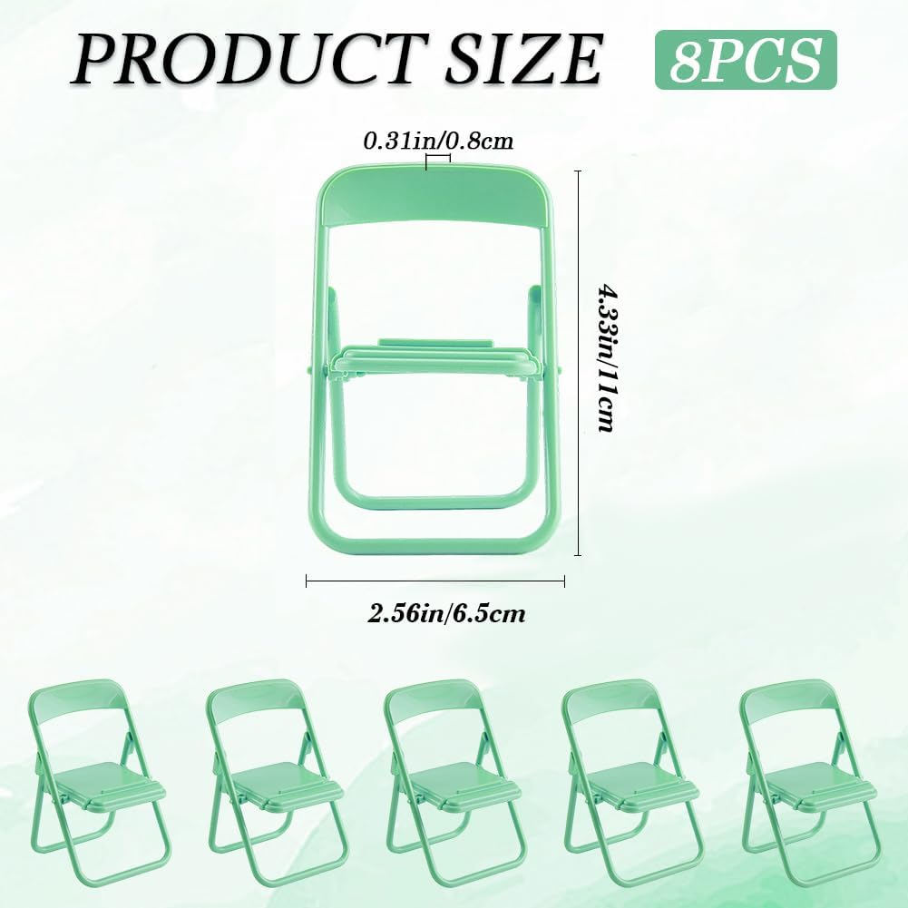 CRASPIRE 8Pcs Mini Folding Chair Phone Stand Holder Desktop Foldable Green Candy Color Lazy Funny Cute Cell Mobile