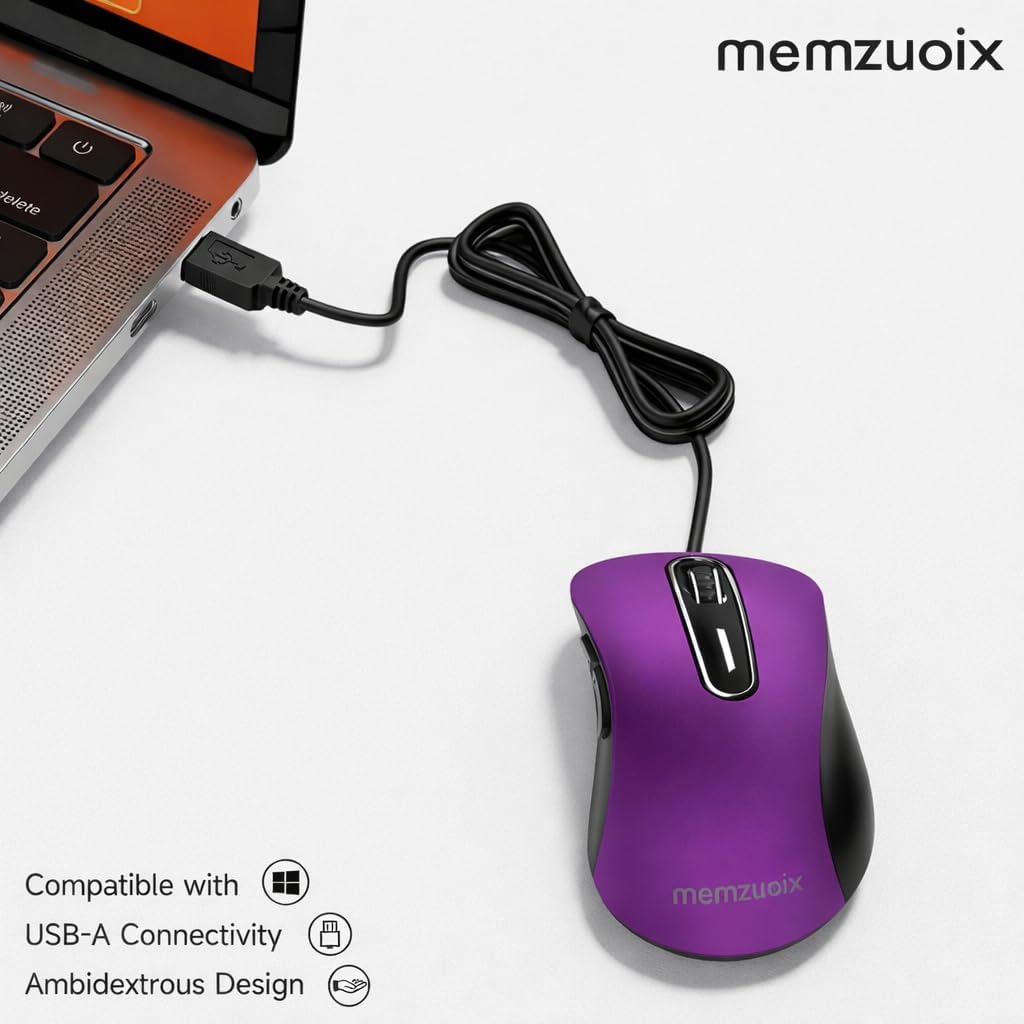 memzuoix 1400 5FT 5 Wired Mouse, USB Computer Mouse DPI Mobile Optical Mouse Ergonomic Design Computer Mice with Cord
