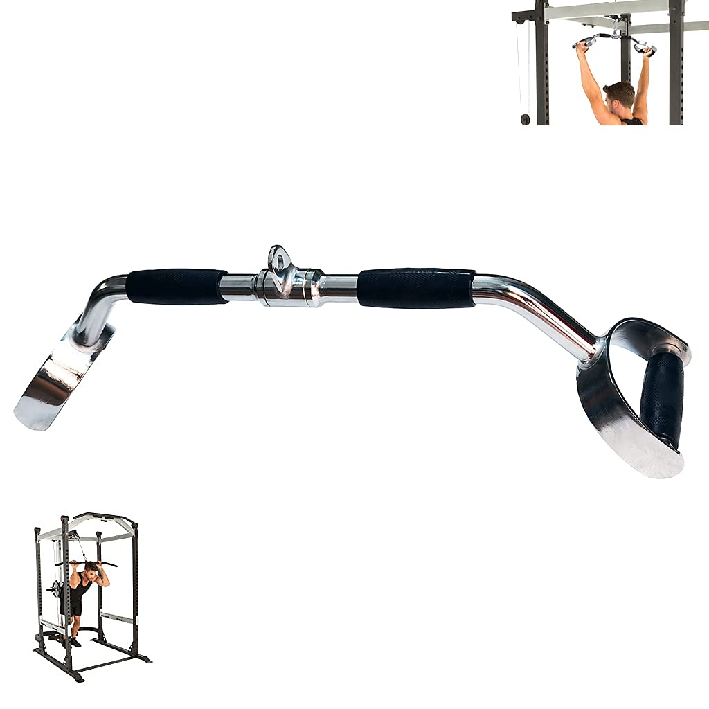 qibylift Wide Grip Lat Pull Down Bar Cable Attachment LAT Pull Down Bar Press Down Machine Attachments V-Shaped Bars with Rubber Handgrips & Revolving Hanger(28 Inch)