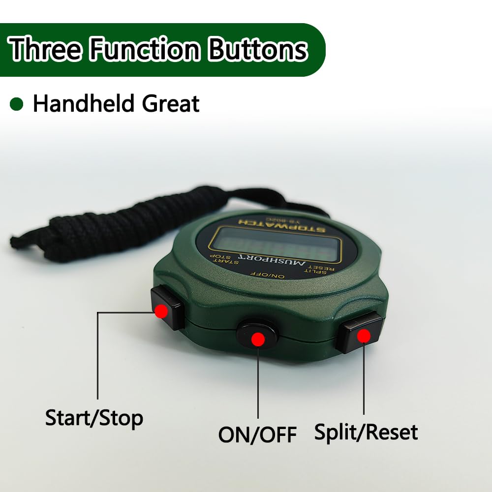 MUSHPORT Stopwatch Timer Only Stopwatch Mode, ON/Off Silent Large Display Simple Operation, Without Clock Date Countdown, Digital Stop Watch for Sports Kids Coaches, Green