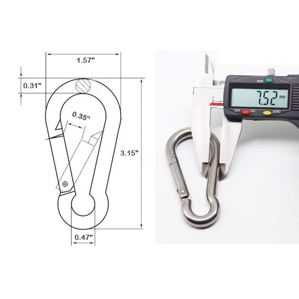 3.15 Inches Heavy Duty Stainless Steel Carabiner for Gym Equipment, EFFIET 2 Packs Spring Snap Hook Clips Spring Link Buckle for Gym Exercise, Punching Bags, Fishing, Hiking, Camping