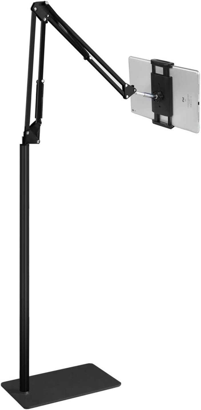 Elekpopu 5LB Tablet Floor Stand with Metal Base, Overhead Bed Phone Stand Angle Height Adjustable Holder, Universal