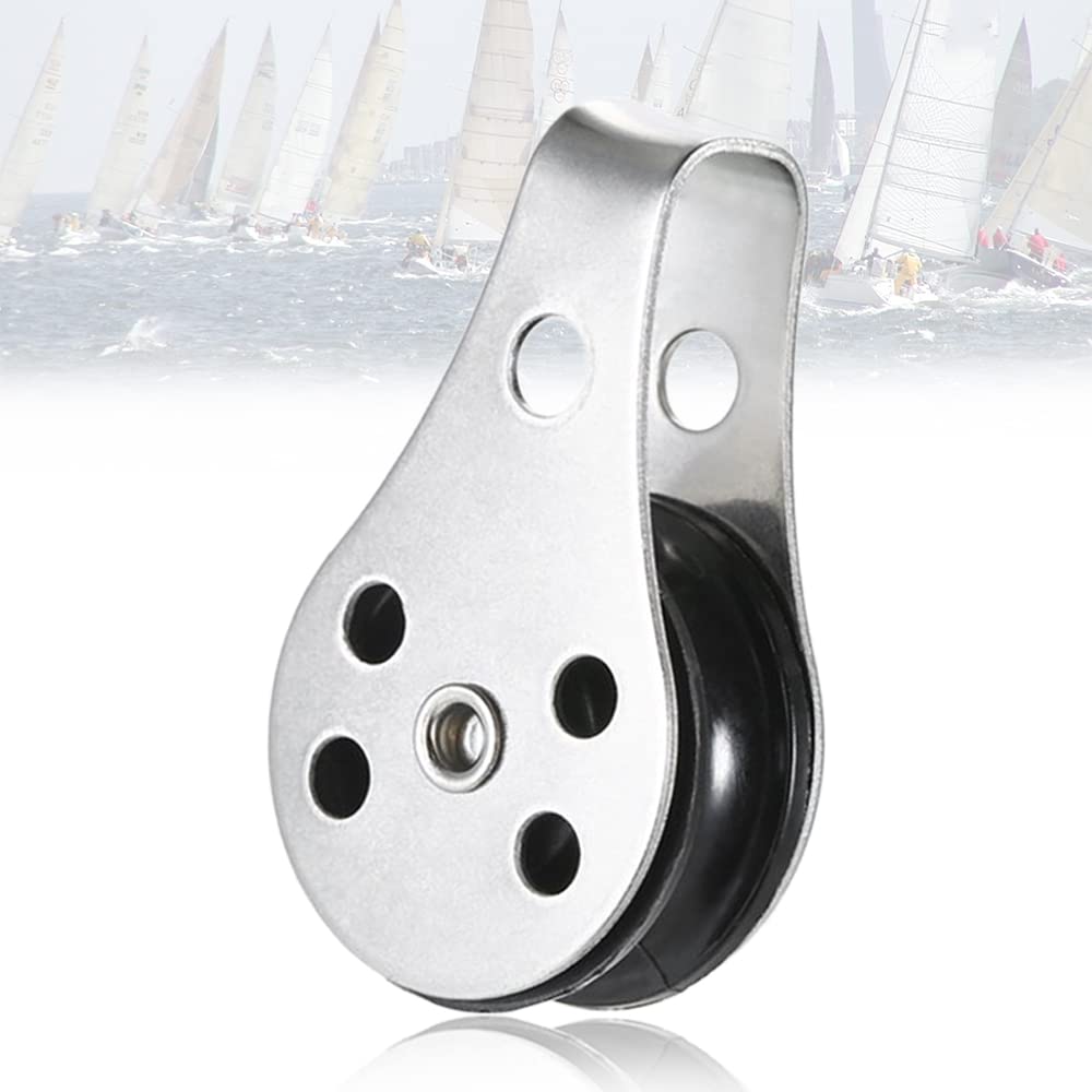 UISKEDS 316 Stainless Steel Marine Pulley Block, 25mm Nylon Single Sheave Pulley, Rustproof Heavy Duty Boat Pulley for Sailing, Kayak, Canoe & Rigging (2 pcs)