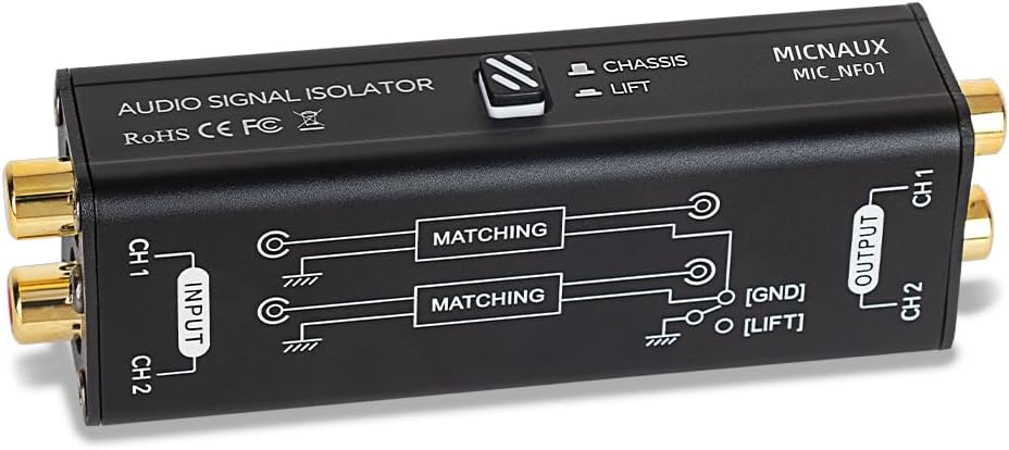 Audio Hum Eliminator Ground Loop Noise Isolator (No Affects Bass), Dual Channel Gold Coating Aluminum Shell Noise