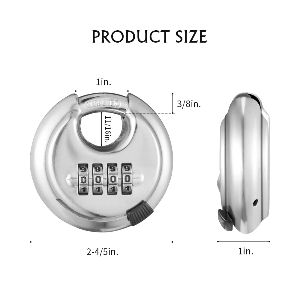 CINCINNO 4 Digit Combination Lock, Combination Disc Padlock with Hardened Steel Shackle Combo Padlock for Sheds, Locker, Storage Unit, Gym and Fence (8 Pcs)