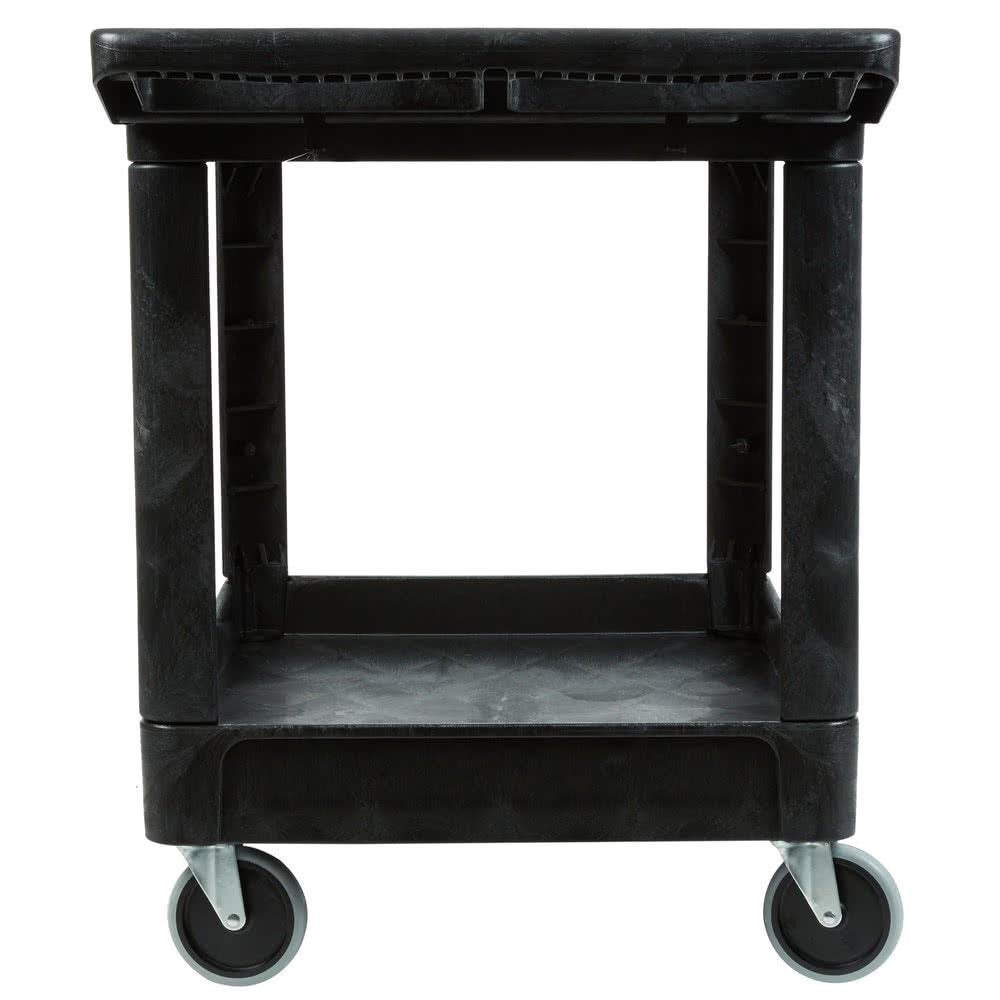Rubbermaid Commercial Products 2-Shelf Utility/Service Cart, Medium, Black, Lipped Shelves, Ergonomic Handle, 500 lbs. Capacity, for Warehouse/Garage/Cleaning/Manufacturing