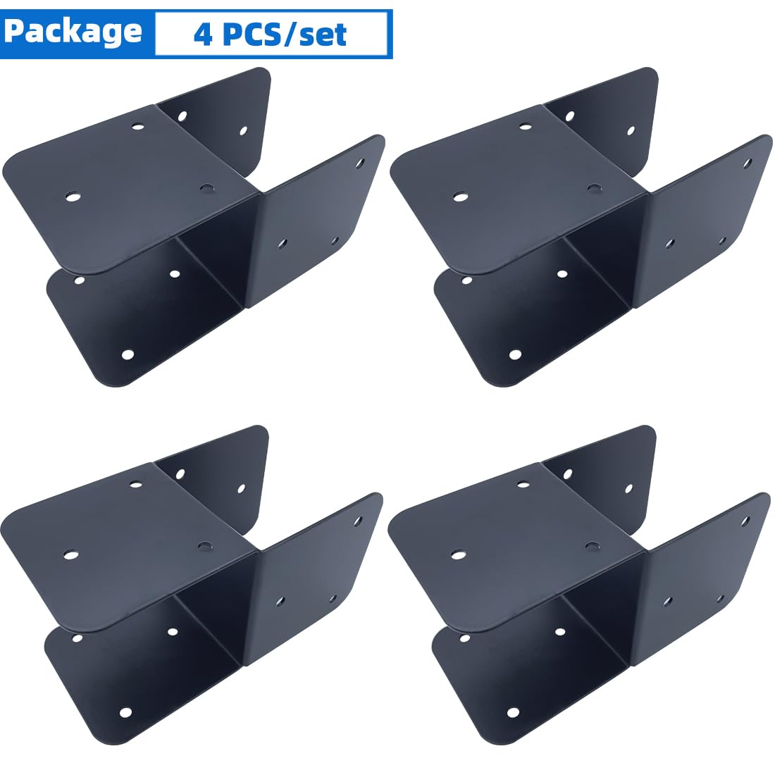 Jouray 4 Pcs Black 4x4 Deck Post Caps & Tie Brackets, 14 Gauge Steel Post Anchor Connectors for Metal to Wood Posts