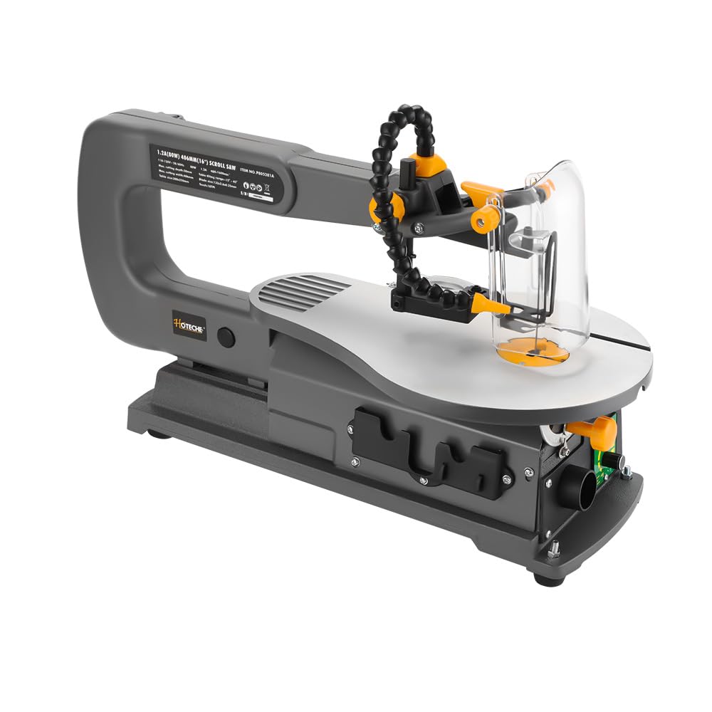 Hoteche 16-inch Power Scroll Saws for Woodworking, 1.2-Amp, Variable Speed, with Large Tilting Working Table and Integrated Dust Port