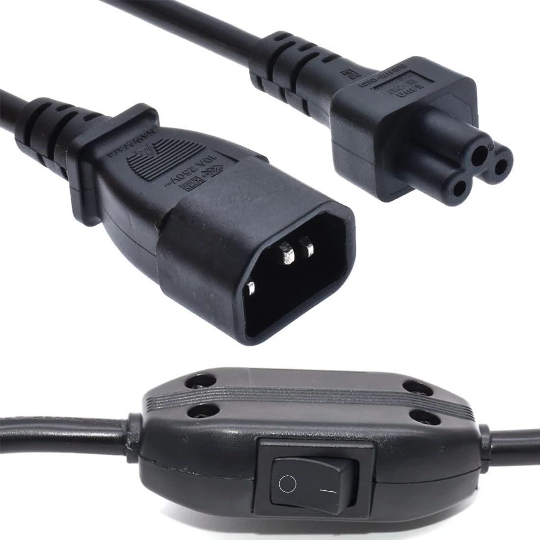 Strhowill 0.3m C14 C5 10A 250V 320 PDU(0.3M C14 C5 to Power Cable with On/Off Switch, IEC Cord for Laptop, Monitor