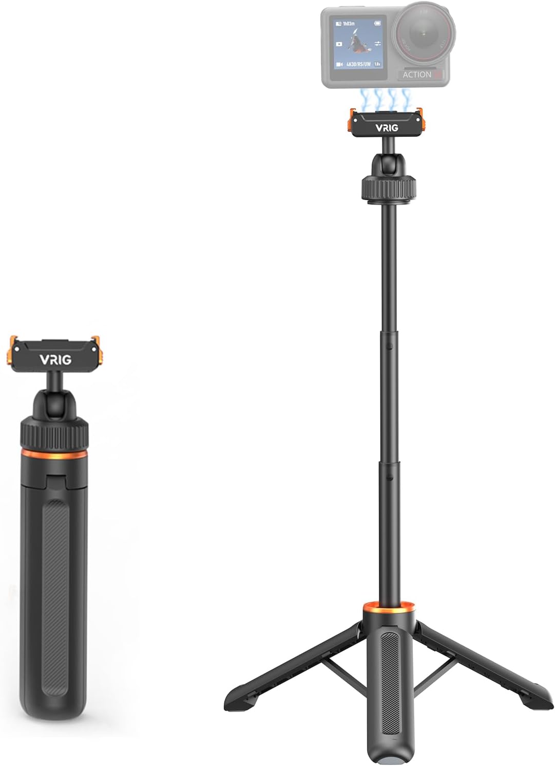 VRIG 40cm/15.7" 5 4/ 360, AC-79 Telescopic Selfie Stick Tripod for DJI Osmo Action Pro/ Osmo Action Camera Vlog Handle