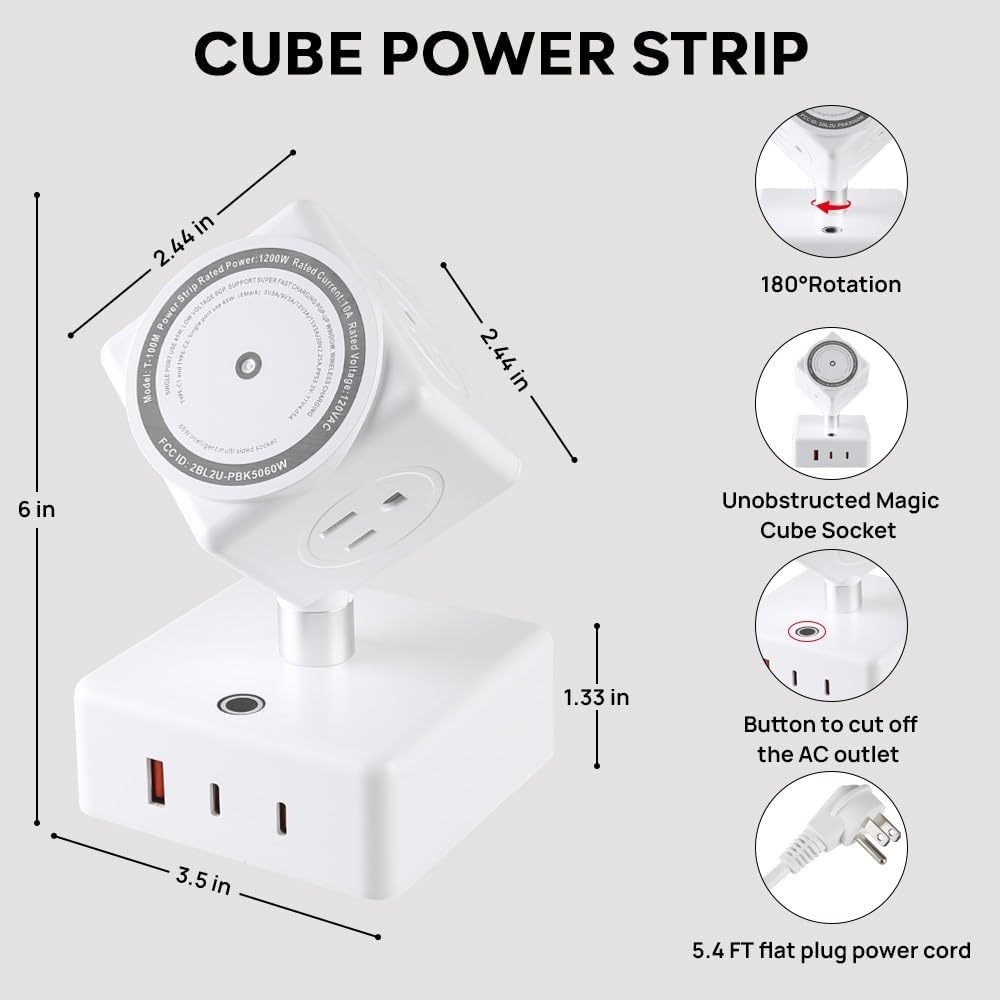 MRCSMAR 15W 180 45W Power Strips Tower Wireless Charging Station Rotatable Cube Design with Fast Charger USB Ports