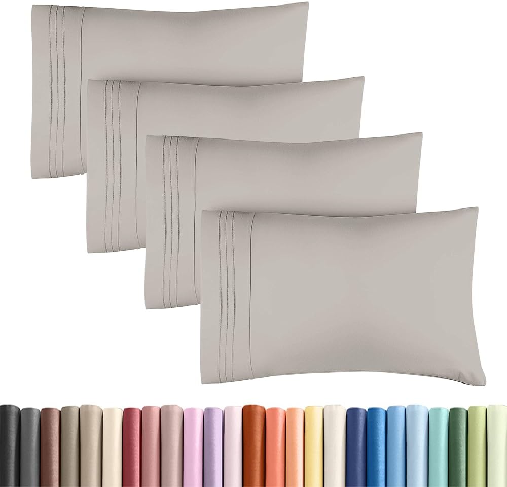 Skiennix Standard Pillow Cases Set of 4 | Ultra Soft Hotel Quality Covers - Light Grey, Machine Washable
