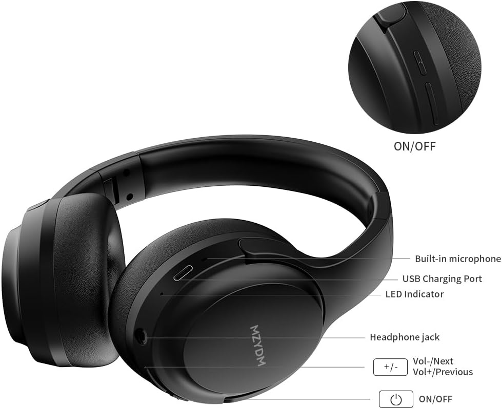MZYDM 40 Microphone,5.3 Headset, Bluetooth Headphones Over Ear, Hours Playtime Wireless Headphones with Bluetooth, HiFi
