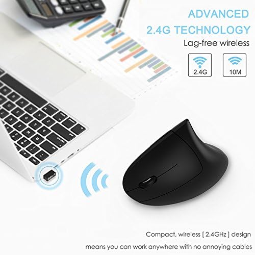Lekvey 2.4 Left Handed Mouse, Wireless GHz USB Lefty Left Hand Ergonomic Vertical Mouse, Less Noise - Black