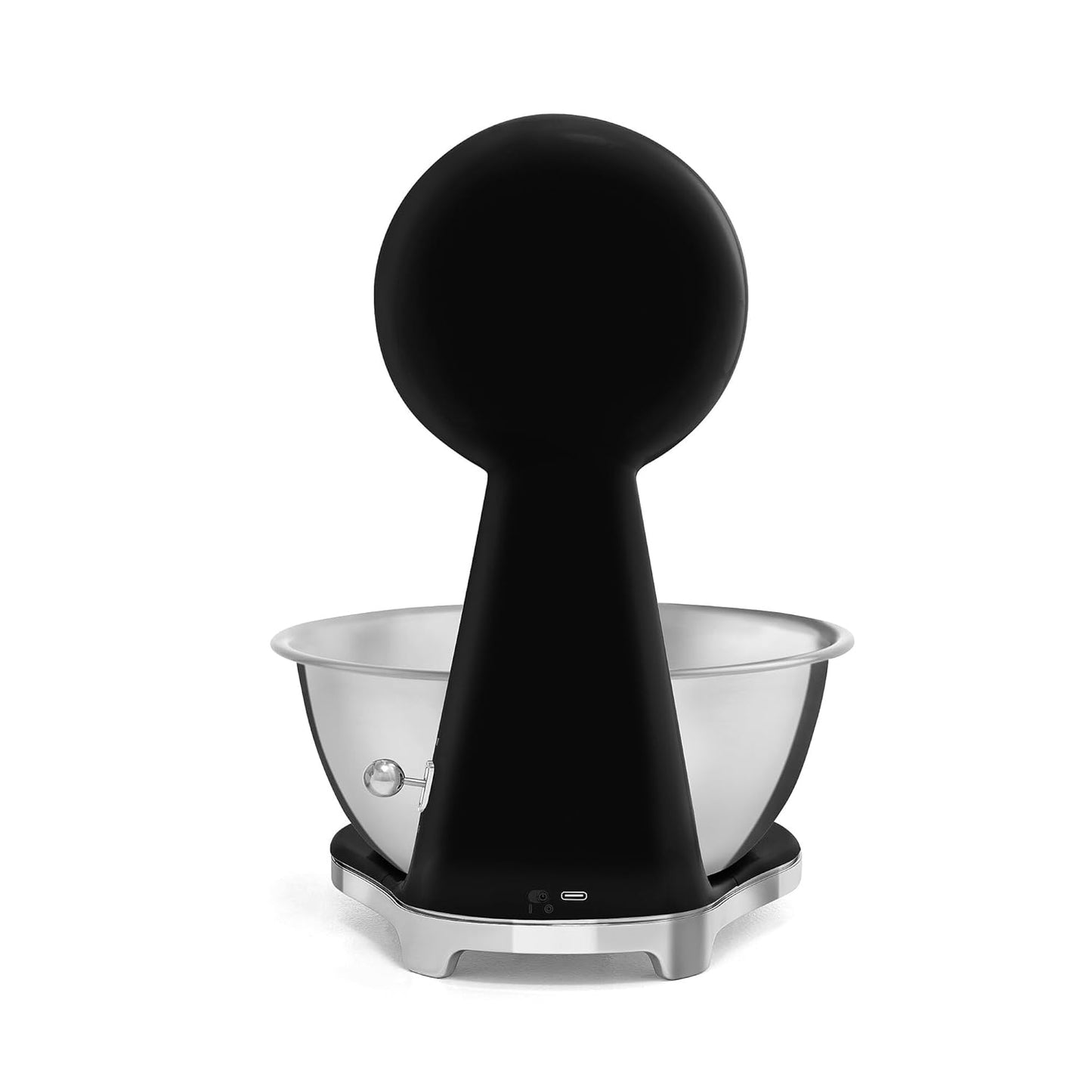 SMEG Retro-Style Kitchen Scale - 11 lb Capacity, Rechargeable Battery, Backlit LCD Display, Black Stainless Steel Bowl