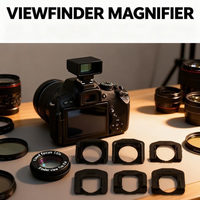 1.5X 6 Viewfinder Eyepiece Magnifier Fixed Focus for DSLR Camera, Mount Bases, Black - Clear Focus, Optical Glass