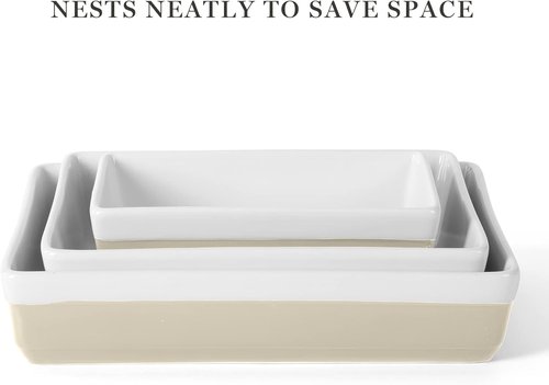 Martha Stewart 3-Piece Stoneware Bakeware Set - Durable Oven-Safe Baking Dishes in Grey