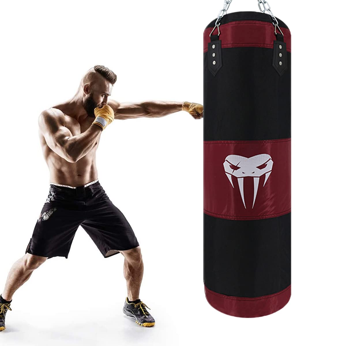 SOTF Heavy Bag Boxing Set Punching Bags for Adults Heavy Duty Hanging Punching Bag Unfilled Black Length 100cm