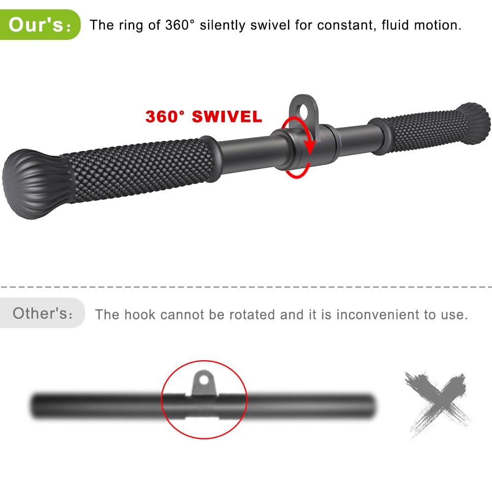 SELEWARE 18" Rotating Straight Bar, Pull Down Bar with Non-Slip Grip, Cable Machine Attachment for Home Gym Pulley System