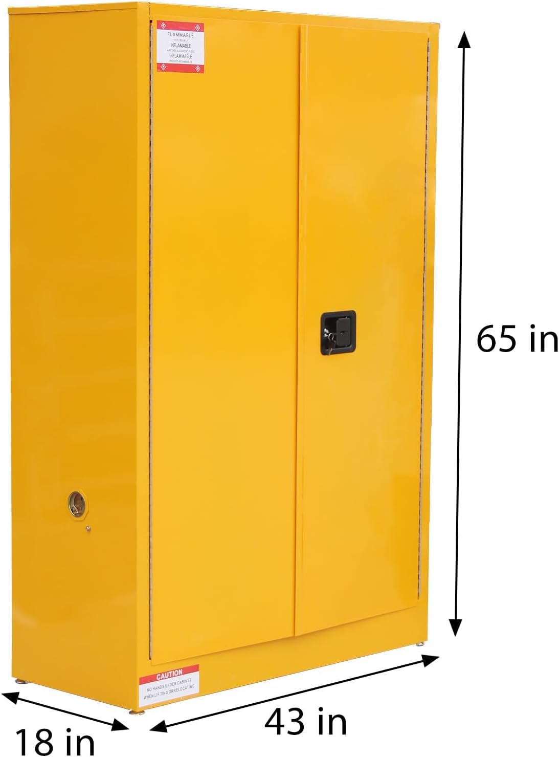 Flammable Storage Cabinet 43" x 18" x 65", 45 Gallon Galvanized Steel Flammable Liquid Storage Locker with 2 Adjustable Shelves & Manual-Close Doors, OSHA Compliant Industrial Hazardous Storage, Yell