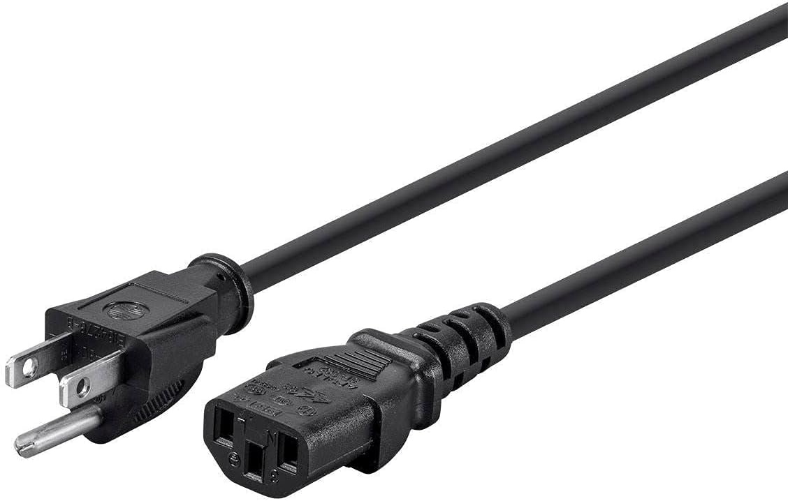 Monoprice 5-15P 60320 C13, 18AWG, 10A/1250W, 125V, 3-Prong, 2ft, Power Cord - NEMA to IEC Black