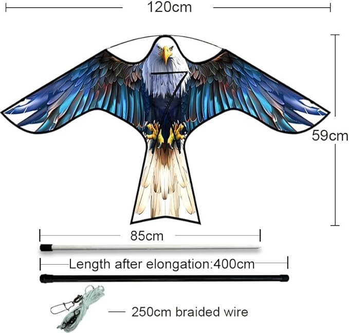 HENGDA KITE Bird Hawk Flying Kite with Pole Crops Farm Protector Bird Scarer Flying Kite with 4m Pole Blue