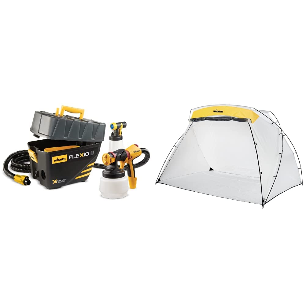 Wagner Spraytech 0529091 FLEXiO 5000 Stationary HVLP Paint Sprayer, Sprays Unthinned Latex & C900038.M Large Spray Shelter with Built-in Floor & Screen, Portable Paint Booth for DIY Spray Painting