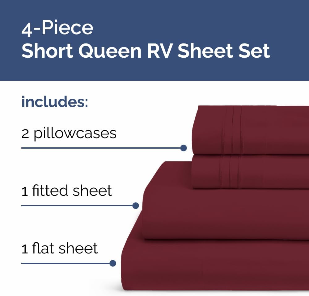 Skiennix Short Queen Size 4-Piece Sheet Set - Soft, Breathable & Cooling Bedding - Deep Pockets - Oeko-Tex Certified - Burgundy