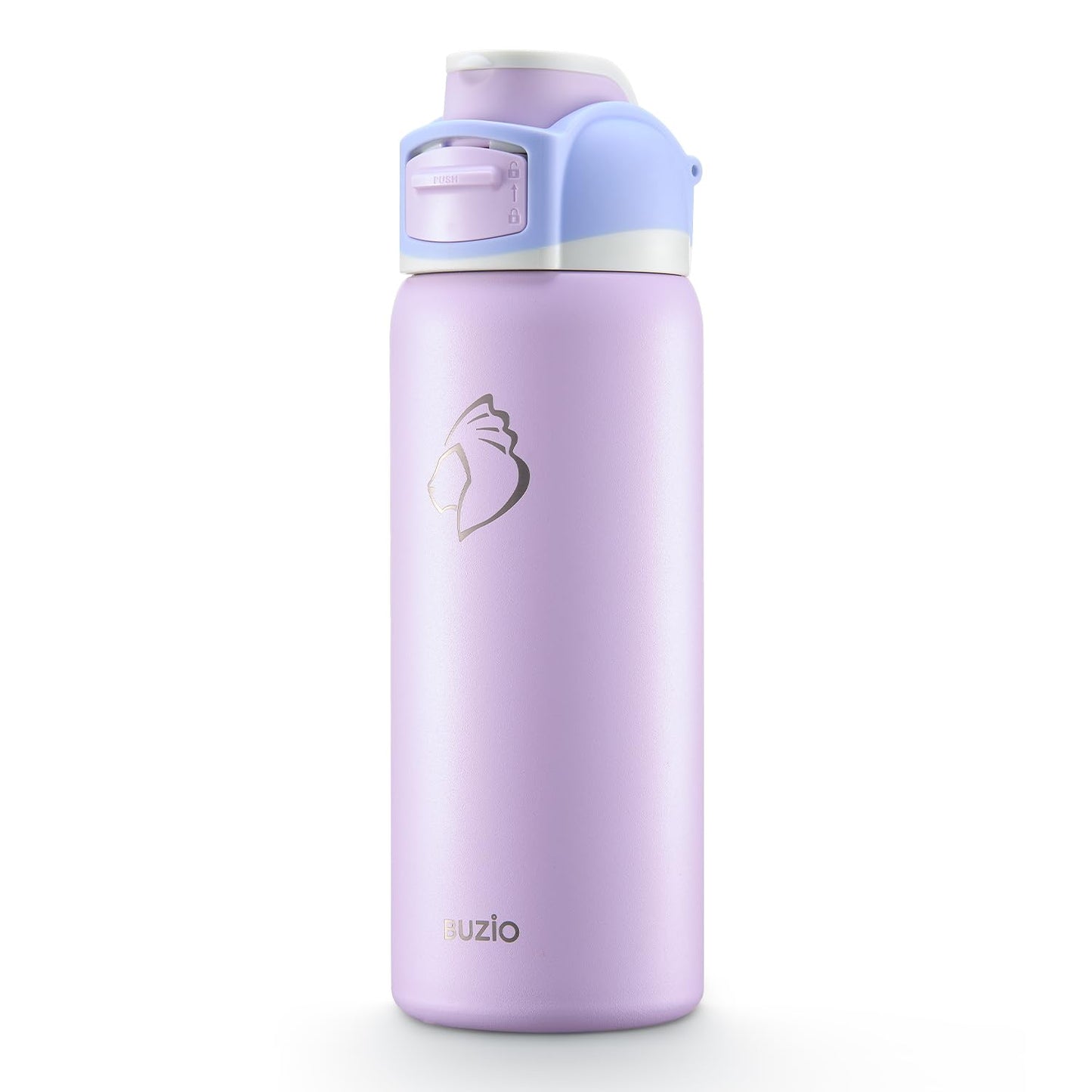BUZIO 32 oz Insulated Water Bottle - Stainless Steel with Chug Cap, Leakproof Locking Lid, Carry Loop, Wide Mouth, Dishwasher Safe, Gym Sports Travel Work Outdoors, Gifts for Women & Men, Light Purple