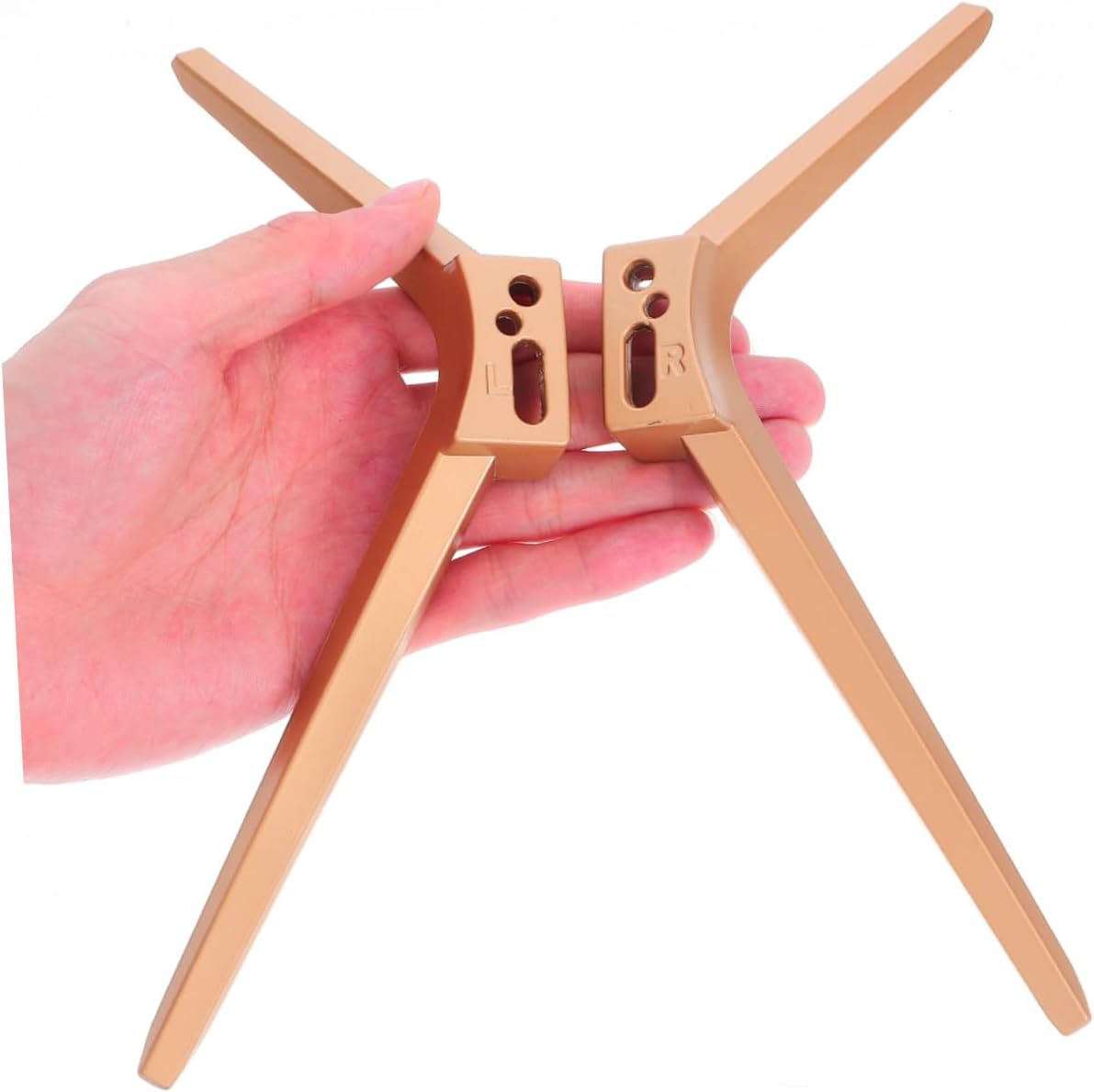 Vaguelly 5mm-22mm Universal Flat Screen Tv Stand Base with Dual Hole Mount Rose Metal Support Legs for Tabletop
