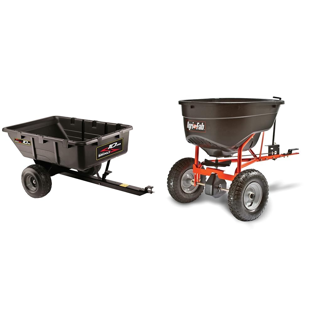 Brinly PCT-101BHC-A2 10 cu.ft. 650lb Heavy Duty Tow-Behind Poly Utility Cart & Dump Trailer & Agri-Fab 45-0463 130-Pound Tow Behind Broadcast Spreader