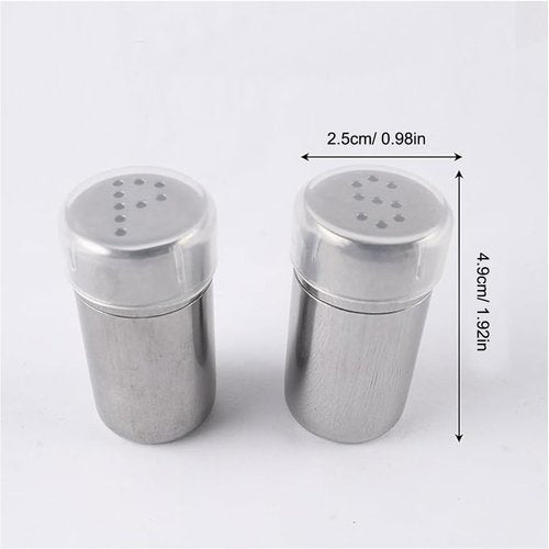 2-Pack Mini Salt Pepper Shaker,5ml Salt and Pepper Shaker with Lid,Stainless Steel Spice Jars Seasoning Dispenser for Salt Sugar Spice Pepper (Silver, Small)